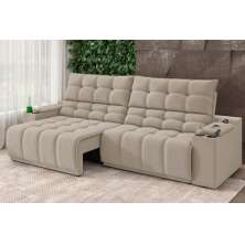 Sofá Connect Premium 2,30m Assento Retrátil/Reclinável com porta copos e entrada USB Suede Areia
