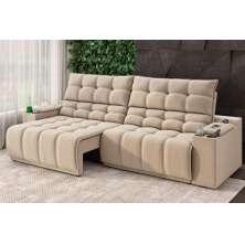 Sofá Connect Premium 2,30m Assento Retrátil/Reclinável com porta copos e entrada USB Suede Capuccino