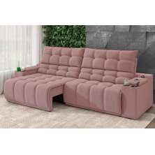 Sofá Connect Premium 2,30m Assento Retrátil/Reclinável com porta copos e entrada USB Suede Nude