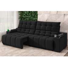 Sofá Connect Premium 2,30m Assento Retrátil/Reclinável com porta copos e entrada USB Suede Preto