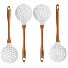 Kit 4 Escumadeiras De Silicone Bambu Colher De Cozinha Marmo
