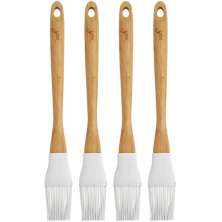 Kit 4 Pincéis Culinários de Silicone Cabo em Bambu para Alimentos Cozinha