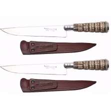 2 Faca Churrasco 6'' Aço Inox Cabo Rabo De Tatu Bainha Couro