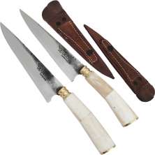 2 Facas Modelo Tesoura de Tosquia Artesanal 7' Gaúcha Churrasco Carbono 1070 Osso