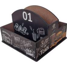 25 Suportes Porta Guardanapos e Sachês de Mesa MDF Burger para Lanchonete 1 ao 25 Numerados