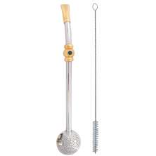 Bomba 25cm Chimarrão Terere Banhada Ouro 18k Com Pedra Verde