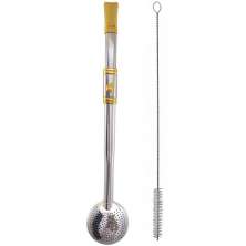 Bomba Chimarrão Rosca Aço Inox 304 Ouro 18k Pingente Desenho Cavalo