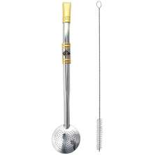 Bomba Chimarrão Rosca Aço Inox 304 Ouro 18k Pingente Desenho Nossa Senhora Aparecida Azul