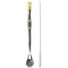Bomba De Chimarrão Aço Inox Banho Ouro 18k Desenho Laçador