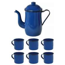 Bule Café Esmaltado 1,25 Litros e 6 Xícaras 70ml Tradicional Azul