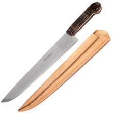 Facão Faca 12'' Aço Carbono Cabo Chifre Bainha Couro Lavoura
