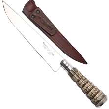 Faca Churrasco 10'' Aço Inox Cabo Rabo De Tatu Bainha Couro