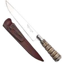 Faca Churrasco N 8 Aço Inox Cabo Rabo De Tatu Bainha Couro