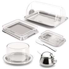 Kit Para Café em Aço Inox Queijeira Porta Pão Manteigueira Espátula Açucareiro Porta Frios