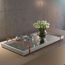 Bandeja Decorativa Espelhada Alça Cobre Larflex Off White