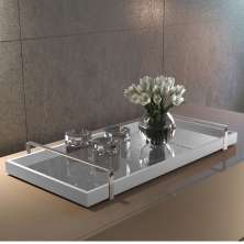 Bandeja Decorativa Espelhada Alça Cromada Larflex Branca