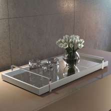 Bandeja Decorativa Espelhada Alça Cromada Larflex Off White