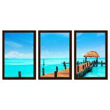 Quadro Praia 01 Moldura Tabaco 3 Peças