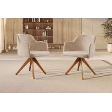 Kit 02 Poltronas Eros Base Giratória De Madeira - Milano Bege