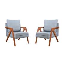 Kit 02 Poltronas Mona Luxo Madeira Linho Cinza