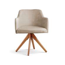 Poltrona Decorativa Eros Base Giratória De Madeira - Milano Bege