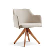 Poltrona Decorativa Eros Linho Base Giratória De Madeira - Linho Nude
