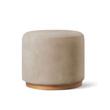 Puff Redondo Polaris Para Sala Base De Madeira - Linho Bege