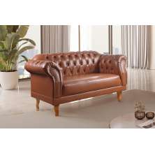 Sofá Chesterfield 2 Lugares Duque - Couro Ecológico Caramelo