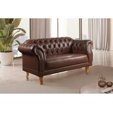 Sofá Chesterfield 2 Lugares Duque - Couro Ecológico Marrom