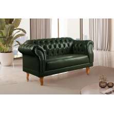 Sofá Chesterfield 2 Lugares Duque - Couro Ecológico Verde Militar