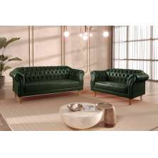 Sofá Chesterfield 3 Lugares E 2 Lugares - Couro Ecológico Verde Militar