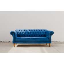 Sofá Chesterfield Clássico 3 Lugares -  Veludo Azul