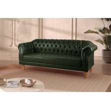 Sofá Chesterfield Duque 3 Lugares - Couro Ecológico Verde