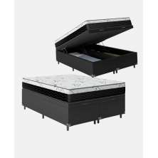 Cama Box Baú Casal Bipartido + Colchão D33 One Face - 61x138x188cm - Couro Preto