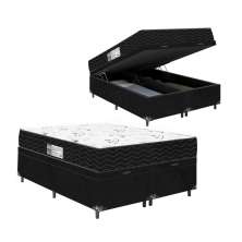 Cama Box Baú Casal Bipartido + Colchão D33 One Face - 61x138x188cm - Suede Preto