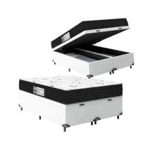 Cama Box Baú Queen Bipartido + Colchão D33 One Face - 61x158x198cm - Couro Branco
