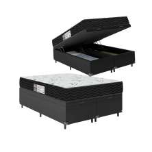 Cama Box Baú Queen Bipartido + Colchão D33 One Face - 61x158x198cm - Couro Preto