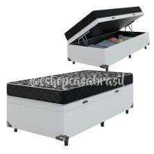 Cama Box Baú Solteiro + Colchão D20 - 56x88x188cm - Couro Branco