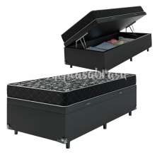 Cama Box Baú Solteiro + Colchão Espuma D20 - 56x88x188cm - Couro Preto