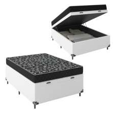 Cama Box Baú Viúva + Colchão D20 - 56x128x188cm - Couro Branco