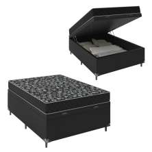 Cama Box Baú Viúva + Colchão D20 - 56x128x188cm - Couro Preto