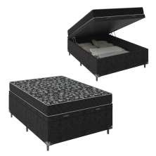 Cama Box Baú Viúva + Colchão D20 - 56x128x188cm - Suede Preto