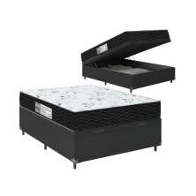 Cama Box Baú Viúva + Colchão D33 One Face - 61x128x188cm - Couro Preto