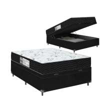 Cama Box Baú Viúva + Colchão D33 One Face - 61x128x188cm - Suede Preto