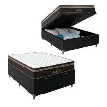 Cama Box Baú Viúva + Colchão Paris Molas Ensacadas Pocket - 66x128x188cm - Couro Preto
