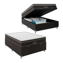 Cama Box Baú Viúva + Colchão Paris Molas Ensacadas Pocket - 66x128x188cm - Jacquard Marrom