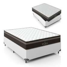 Cama Box Casal + Colchão Paris Molas Ensacadas Pocket - 61x138x188cm - Couro Branco
