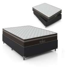 Cama Box Casal + Colchão Paris Molas Ensacadas Pocket - 61x138x188cm - Couro Preto