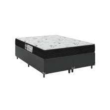 Cama Box Casal Bipartido + Colchão D33 One Face - 56x138x188cm - Couro Preto