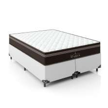 Cama Box Casal Bipartido + Colchão Paris Molas Ensacadas Pocket - 61x138x188cm - Couro Branco